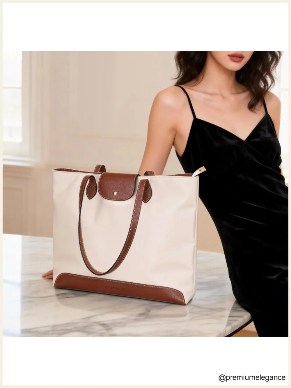 Slim Structured Work Tote Bag with Zipper, Lightweight Office Handbag